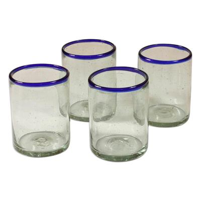 'Blues' (set of 4) - Handblown Recycled Glass Drinkware