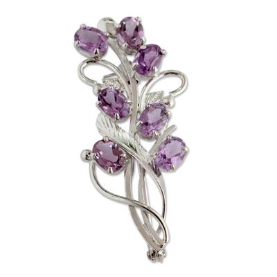 Amethyst floral brooch pin, 'Mystic Bouquet'