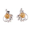 Sunny Leaves,'Leafy Rhodium Plated Citrine Stud Earrings from India'