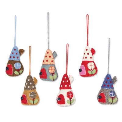 Holiday Homes,'Whimsical Felt House Ornaments (Set of 6)'