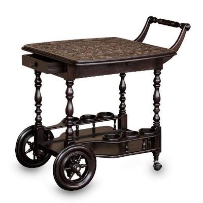 'A Movable Drink' - Rolling Tooled Leather and Wood Bar Cart