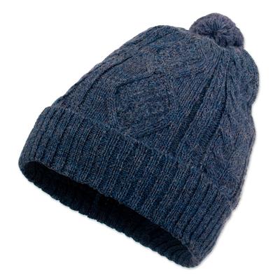 Indigo Braid,'Geometric Soft 100% Alpaca Knit Hat in an Indigo Hue'