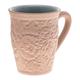 Thai Flora,'Ceramic Floral and Leaf Mug with Crackled Celadon Accents'