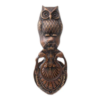 Owl Arrival,'Copper Plated Brass Owl Door Knocker with Antique Look'