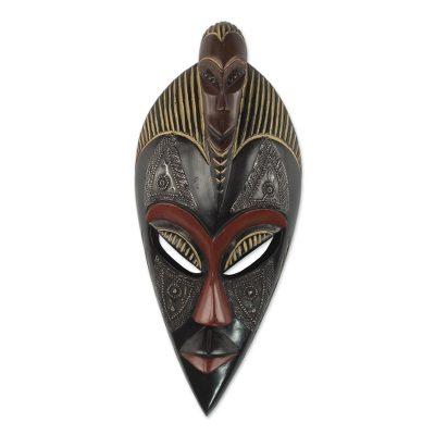 Good Thing,'Handcrafted Sese Wood and Aluminum Wall Mask from Ghana'