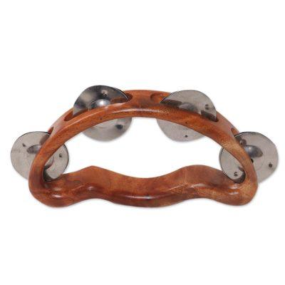 Rhythmic Vibes,'Artisan Handcrafted Teak Wood Tambourine from Bali'