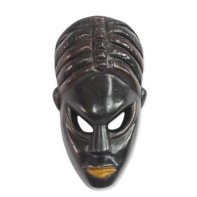 Fritete,'Hand-Carved African Sese Wood Mask in Black from Ghana'