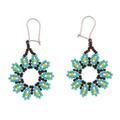 Blooming Aqua,'Aqua Floral Beaded Dangle Earrings Handcrafted in Mexico'