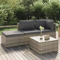 Gecheer 4 Piece Patio Set with Cushions Gray Poly Rattan