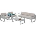 Royalcraft Aluminum Patio Furniture 4 Piece Outdoor Metal Patio Furniture Conversation Set with Coffee Table Outside Patio Sofa Sets with Cushion Beige