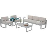 Royalcraft Aluminum Patio Furniture Outdoor Metal Patio Furniture Conversation Set with Coffee Table Outside Patio Sofa Sets with Cushion for Balcony Backyard Garden Beige