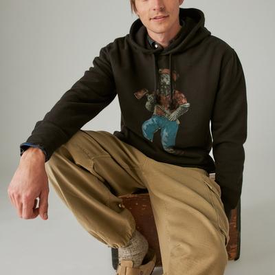 Lucky Brand Lumberjack Bear Hoodie - Men's Clothing Outerwear Sweatshirts Crewneck Hoodies in Jet Black, Size M