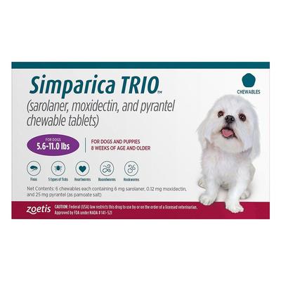 Simparica Trio For Dogs 5.6-11 Lbs (Purple) 6 Doses