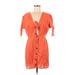 lost & wander Casual Dress - Mini Tie Neck Short sleeves: Red Solid Dresses - Women's Size Large
