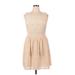 Ann Taylor LOFT Casual Dress - Mini Scoop Neck Sleeveless: Tan Print Dresses - Women's Size 14 Petite