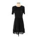 Aqua Casual Dress - A-Line Crew Neck Short sleeves: Black Print Dresses - Women's Size Medium