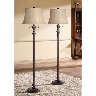 Regency Hill Brooke Pull Chain Traditional Bronze Floor Lamps Set of 2