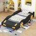 Twin Size Car Bed Frame, Wood Platform Bed with Wheels and Storage, Race Car Shaped Bed with Wooden Slats, No Box Spring Needed