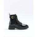 River Island Womens Black Patent Buckle Lace Up Boots