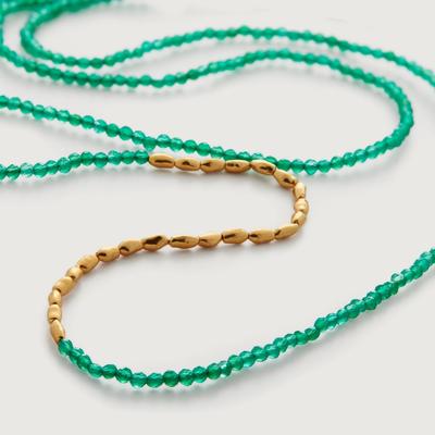 Gold Mini Nugget Long Gemstone Beaded Necklace 92cm/36' Green Onyx