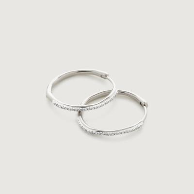Sterling Silver Riva Diamond Medium Hoop Earrings Diamond