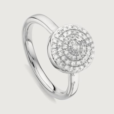 Sterling Silver Fiji Large Button Stacking Ring Diamond