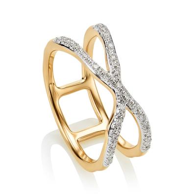 Gold Riva Wave Cross Ring Diamond