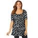 Plus Size Women's Stretch Cotton Square Neck Tunic by Jessica London in Black Abstract Print (Size 1X)