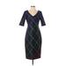 Just... Taylor Casual Dress - Sheath V-Neck 3/4 sleeves: Black Plaid Dresses - Women's Size 4