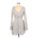 Faithfull the Brand Casual Dress - A-Line V Neck Long sleeves: Gray Print Dresses - Women's Size 6