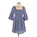 Hayden Casual Dress - A-Line Square 3/4 sleeves: Blue Print Dresses - Women's Size Small