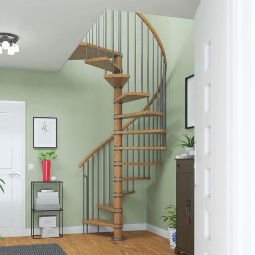 „DOLLE Spindeltreppe „“Winnipeg““ Treppen Eiche, Ø 120 cm, Stufen geölt, Handlauf Holz, Metall pulverbeschichtet Gr. gewendelt, braun (braun, grau) Treppen“