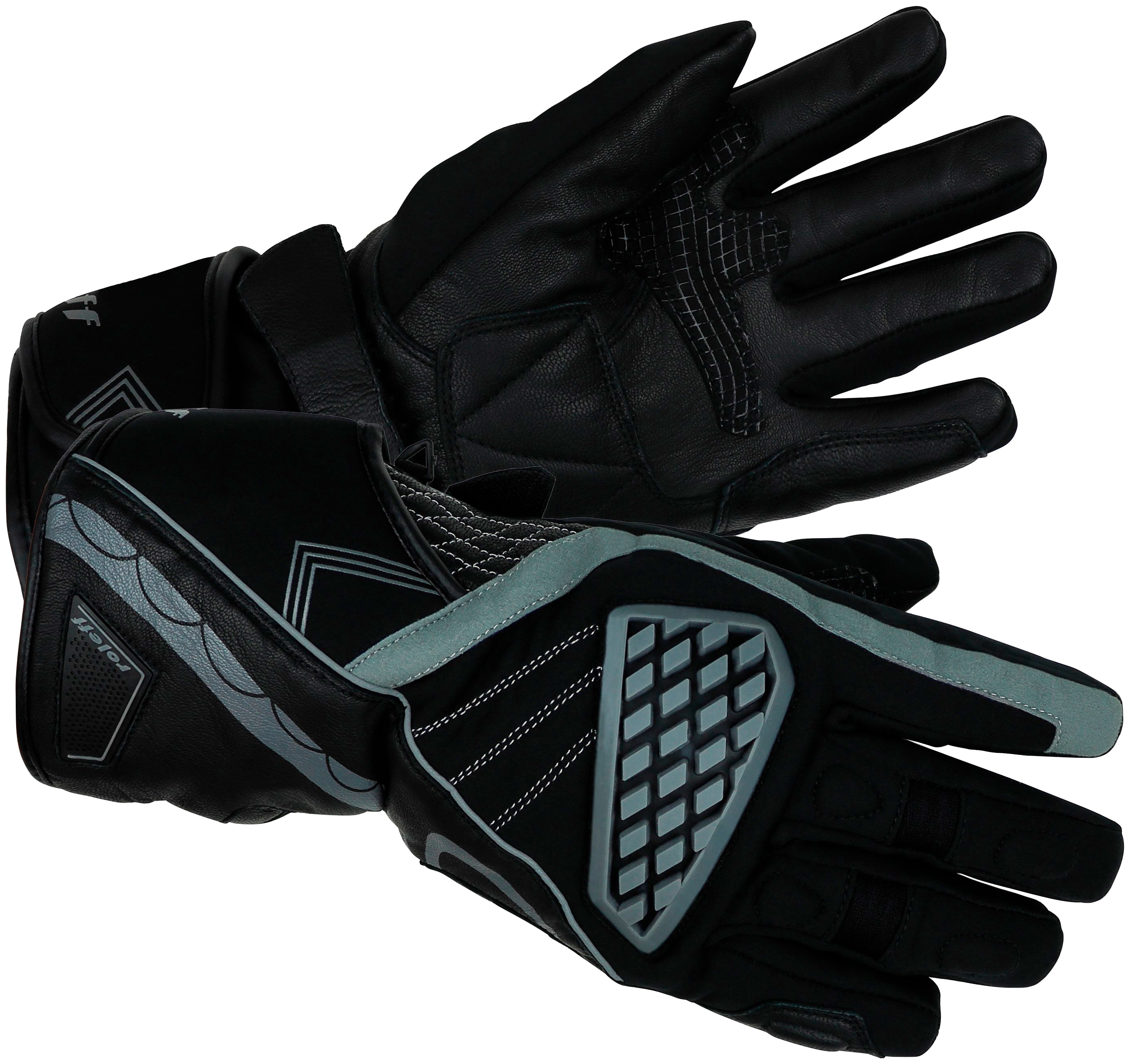 Motorradhandschuhe ROLEFF "Winter" Gr. M, schwarz (schwarz, grau ro202), Handschuhe, Damen, M, Obermaterial: 60% Rindsleder, 40% Polyester. Innenfutter: 100% Polyester, winddicht, wasserdicht