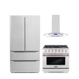 Cosmo 3 Piece Kitchen Appliance Package w/ French Door Refrigerator, 36" Gas Freestanding Range, & Island Range Hood in Black/Gray | Wayfair
