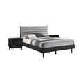 Loon Peak® Greylynn 3 Piece Platform Bedroom Set in Wood w/ Gray Upholstered Headboard Wood in Black | 45 H x 64 W x 84 D in | Wayfair