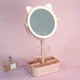 Miroir de maquillage à LED avec oreilles lampe de rangement miroir cosmétique rotatif de bureau