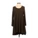 Comfy U.S.A. Casual Dress - A-Line Scoop Neck Long sleeves: Brown Solid Dresses - Women's Size X-Small