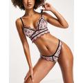 Lost Ink printed dobby mesh longline bra in pink and black-Multi