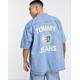 Tommy Jeans luxe logo denim overshirt in light wash blue