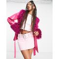 Daisy Street pink Y2K PU jacket with faux fur cuffs and collar