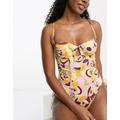 River Island printed ruched balconette swimsuit in pink