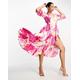 Something New wrap maxi dress in neon rose print-Multi