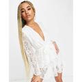 John Zack lace long sleeve mini dress in white