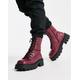 Truffle Collection square toe chunky lace up boots in burgundy faux leather-Red