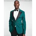 Noak 'Bermondsey' super skinny tuxedo jacket in forest green worsted wool blend with stretch