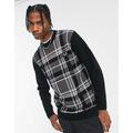 Fred Perry tartan panel jumper in black