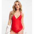 The Frolic Maternity dantan deep v neck tie back swimsuit in red