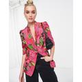Morgan structured puff sleeve blazer co ord in multi floral