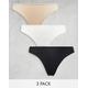 Weekday 3 pack thong in black white beige-Multi