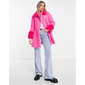 Miss Selfridge faux fur collar and cuff dolly coat in bright pink